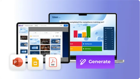 Kahoot features shown on tablet and laptop screens